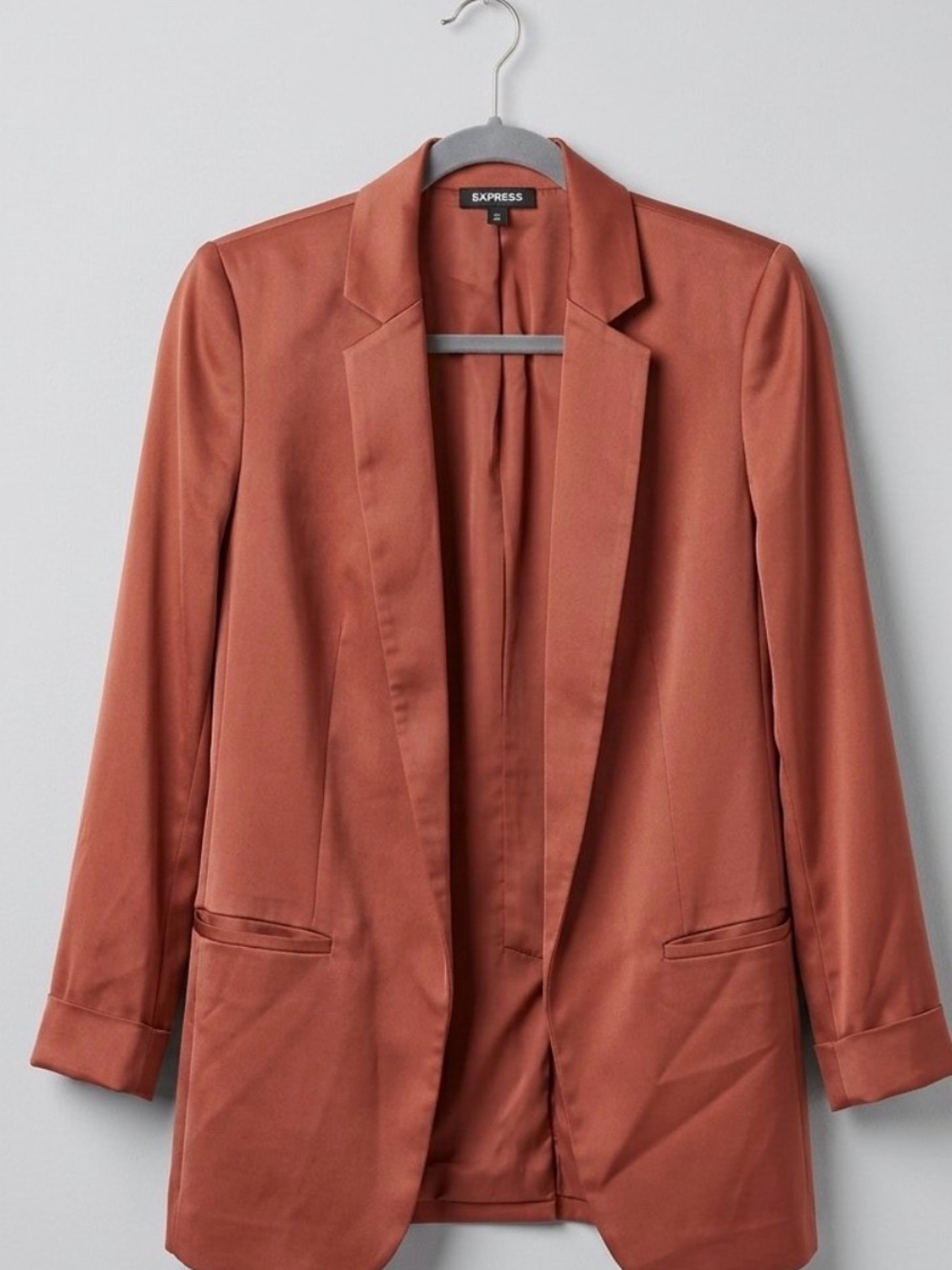 Express Open-Front Rust-Colored Satin Blazer Jacket, small